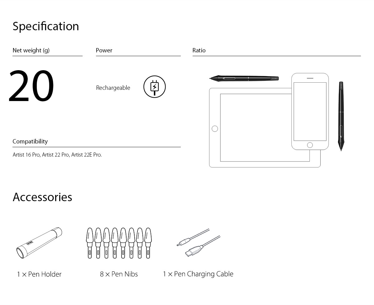 XP-PEN P02S Battery Stylus Specification